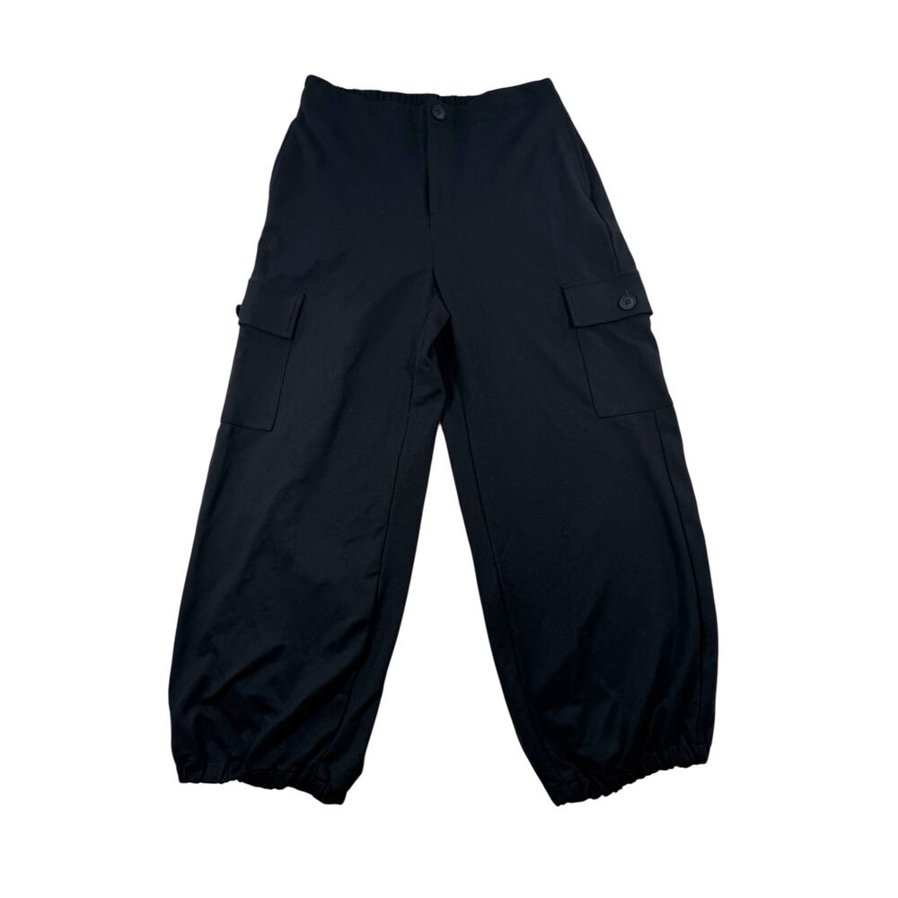 Lisa Bayne Cargo Jogger M Black Barrel Leg High Rise Utility Streetwear Chic